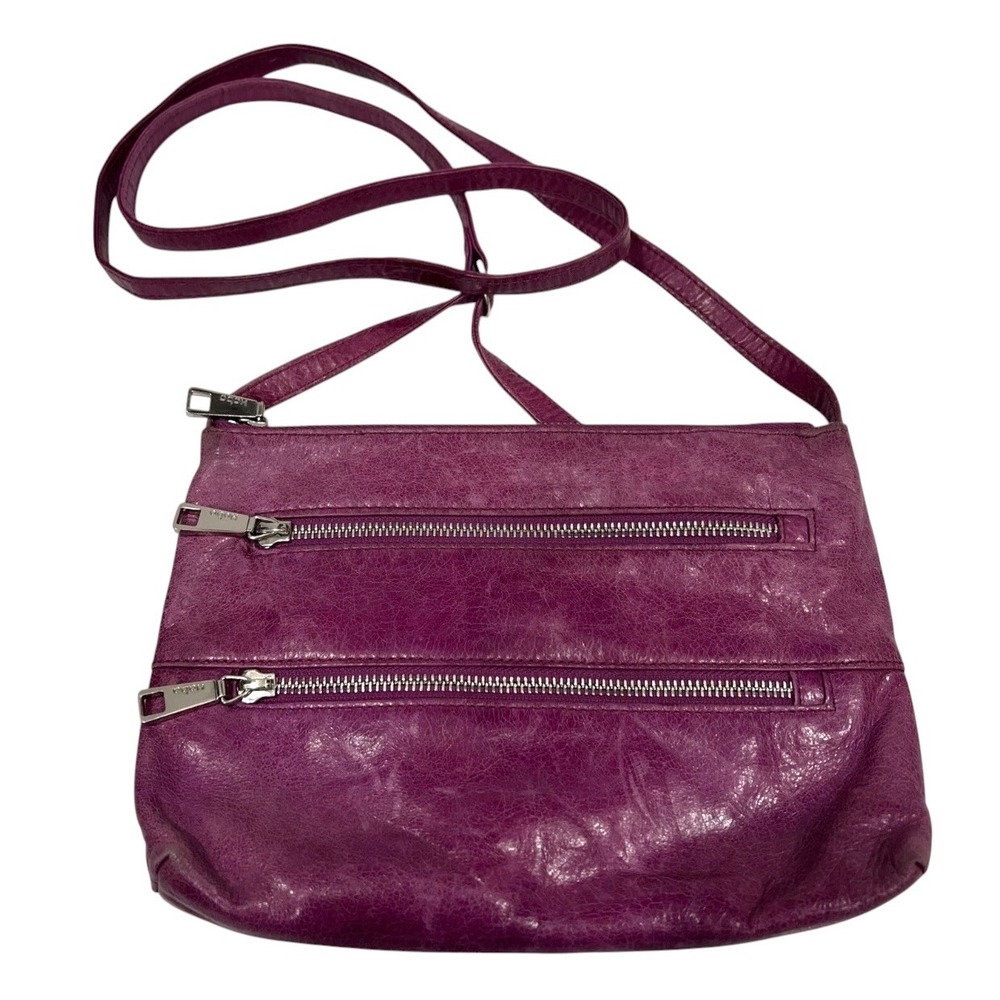 Hobo Purple Leather Crossbody Bag Triple Zip Distressed Leather Messenger Bag